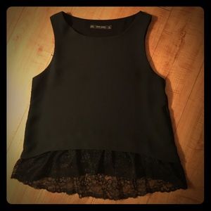 Zara Black top with lace trim